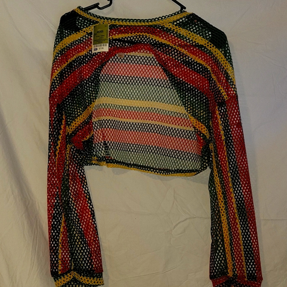 Fishnet  "Rasta" cut-out crop-top. 'LRG'!❤️💚💛